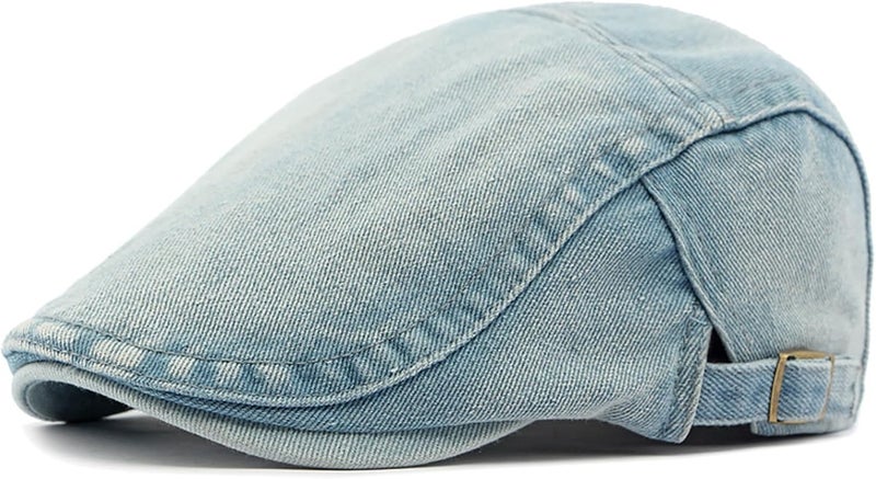 PTDTSHOU Newsboy Cap for Men Adjustable Flat Ivy Gatsby Cabbie Driving Hat Breathable Denim Cotton Golf Cap - Image 1